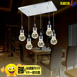 长方形LED餐厅灯吊灯三头饭厅灯气泡水晶现代简约不锈钢创意包邮