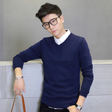 秋季青少年V领套头修身针织衫韩版男士纯色棉毛衣长袖薄款打底衫
