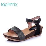 Teenmix/天美意夏季专柜同款坡跟女鞋中跟厚底凉鞋6YE01BL5