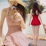 韩国代购官网正品现货美到不行女孩红色心礼服式连体泳衣比基尼