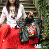 米娅原创新款民族包包手提包流苏包单肩包帆布包中国风女包★红妆