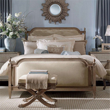 美式实木床1.8米双人床1.5公主床做旧布艺软包婚床现代简约家具