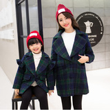亲子装毛呢外套2015冬装新款韩版时尚格子呢料大衣母女装呢子童装