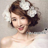 白色韩式亚麻纱蕾丝头花发夹 新娘结婚礼服婚纱花朵发头饰配饰品