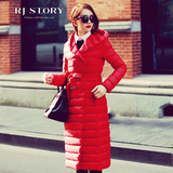 热嘉 2015冬装新款韩版yrf加厚黑色羽绒服女装中长款红色过膝外套