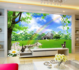 3d大型田园自然风景壁画 客厅影视墙沙发玄关竖版墙壁纸蓝天白云