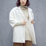 羊绒呢子大衣女中长款学生冬季2016新款韩版廓形茧型白色毛呢外套