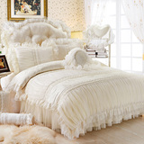 床上四件套白色韩式公主蕾丝花边床裙式60支全棉纯棉床品床罩韩版