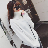 2016春季新款女装 韩版甜美气质纯色下摆开叉高领套头长袖毛衣