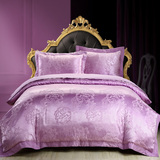 婚庆床上用品全棉四件套纯棉欧式贡缎提花紫色绸缎床单式2米包邮