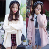 蘑菇街女装2016夏季款韩版闺蜜姐妹装加厚保暖中长款开衫针织毛衣