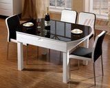 几度家具  黑色钢化玻璃功能餐桌 耐热饭桌 可变形带电磁炉圆桌