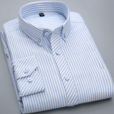 纯棉免烫牛津纺衬衫男士春季长袖商务休闲修身纯色天蓝色衬衣新款