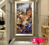 欧式风景油画纯手绘客厅画玄关过道装饰画大型壁画竖版花园风景