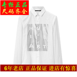 【商场同款】太平鸟男装 韩版字母印花男士白色长袖衬衫B2CA61655