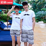 两件包邮 沙滩情侣装巴厘岛海边旅游度假沙滩裤男女T恤沙滩裙套装