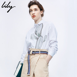 Lily2016春新款女装通勤直筒花卉印花白衬衫116140C4101