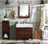 美式乡村橡木浴室柜落地美式修色做旧卫生间卫浴台上陶瓷盆实木柜
