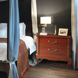 床头柜做旧小储物柜[摆设新欧式家具]中式实木2屉红色床头柜