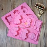 DIY烘培模具6连可爱小汽车蛋糕模具硅胶卡通巧克力 月饼模 手工皂