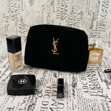 欧美大牌 Y圣 黑丝绒 化妆包 金色字母 收纳包 随身便携整理包包
