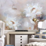 格物印画 现代抽象油画荷花 电视沙发卧室背景墙 大型壁画 壁纸