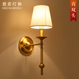 美式乡村全铜客厅壁灯欧式复古卧室床头灯纯铜单双头过道楼梯灯具