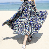 2016夏季新品女装高腰半身裙波西米亚沙滩裙雪纺长裙海边度假裙子