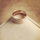 日韩版潮18K玫瑰金双排钻仿真钻戒女戒指食指饰品钛钢指环