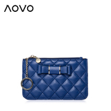 AOVO羊皮菱格纹短款链条女式钱包带卡位薄款零钱包手拿拉链手拎包