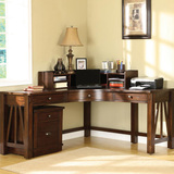 全实木电脑桌小户型家具定做功能创意美式书桌书柜书架组合弧形