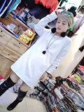 2015秋冬新款韩版女装潮加绒加厚打底衫中长款宽松长袖白色T恤女