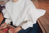 2016春韩版女子潮牌卫衣太空棉外套学生宽松长袖加厚圆领荷叶袖潮