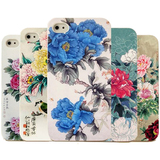 iPhone6plus磨砂硬手机壳6 6s保护套5c4S中国风浮雕彩绘新花外壳