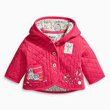 英国NEXT正品童装代购 16早春款女宝宝刺绣格纹红色连帽夹克 外套