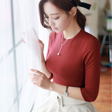 夏季纯色圆领棉质套头t恤女韩版中袖显瘦学生半截袖内搭打底衫女
