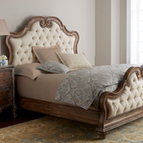 美式乡村床法式全实木床1.5 1.8米双人床复古做旧橡木北欧简约