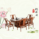红木茶桌椅组合客厅家具 非洲花梨木 中式方形雕花将军台功夫茶台
