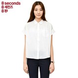 8seconds|8秒女式韩版短袖衬衫2016夏季新款全棉纯色356265S31
