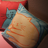 宜家清新简约小猫棉麻抱枕 办公室亚麻靠枕套 沙发椅子靠垫含芯