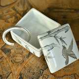 新中式美式欧式乡村 手工彩绘烫金陶瓷首饰盒 《竹语鸳鸣》储物罐