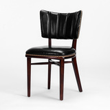 W奇居良品现代简约北欧家具 维塔黑色PU皮水曲柳深咖色餐椅/书椅