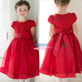 女童大童新款红色公主裙儿童礼服花童礼服演出蓬蓬宴会裙包邮