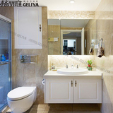 小户型简约现代中式风格台中盆浴室柜组合橡木卫浴柜吊柜洗手盆