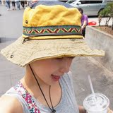 韩国代购软帽檐女防晒遮阳帽防风绳夏天沙滩帽布可折叠太阳帽子