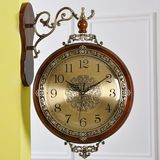 安纳贝尔双面钟表客厅挂钟欧式典范挂钟 实木仿古美式两面挂表大