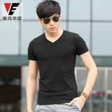 夏季男士v领短袖t恤韩版修身弹力鸡心领青年个性半袖体恤男装潮流