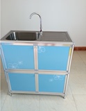 不锈钢简易橱柜洗菜盆柜洗碗柜水槽柜厨房储物碗柜铝合金洗菜柜子