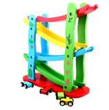 2岁儿童节礼物四层滑翔车轨道滑梯小汽车/儿童木头玩具/木制积木