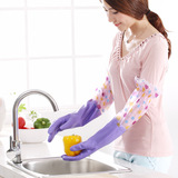 加长加绒束口花边PVC保暖手套洗碗手套耐用防水加厚清洁家务手套